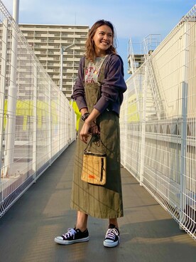 「BAYFLOW(BAYFLOW)」｜「アイテム（ジャンパースカート）」を使った、bonachinさん（レディース・168cm）の春コーディネート