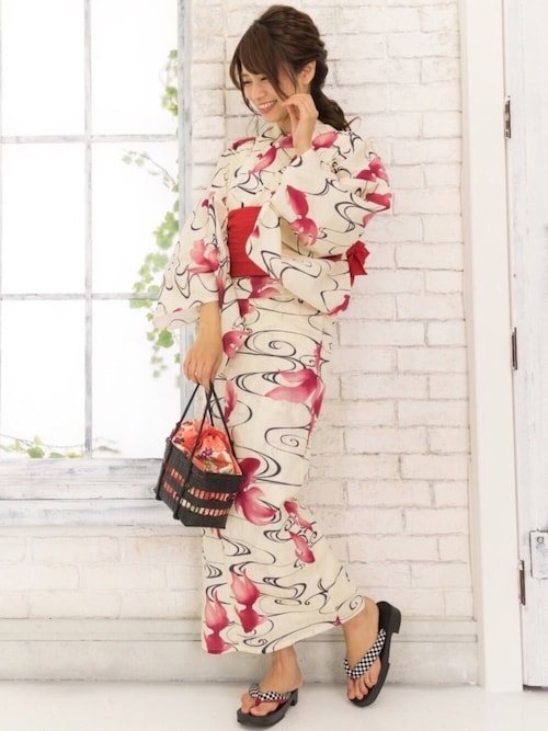 浴衣着付け小物4点セット GRL ネコ浴衣セット 浴衣パール飾り帯紐 着付け