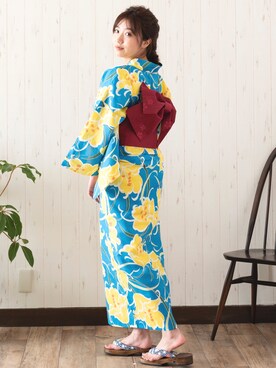 「アイテム（水着/着物・浴衣、ブルー系）」を使った、KYOETSUさん（レディース・157cm）の夏コーディネート