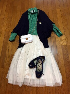 「Minnetonka（ミネトンカ）のアイテム（モカシン/デッキシューズ、ブルー系）」を使った、なってぃさん（レディース・163cm）の冬コーディネート