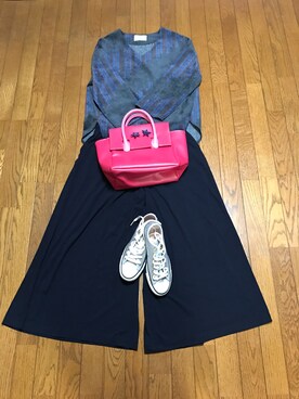 「Handmade（ハンドメイド）のアイテム（ピアス（両耳用）、ブルー系）」を使った、なってぃさん（レディース・163cm）の春コーディネート