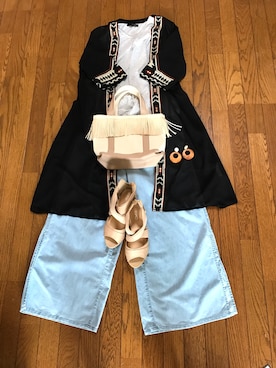 「Handmade（ハンドメイド）のアイテム（ピアス（両耳用）、ブラウン系）」を使った、なってぃさん（レディース・163cm）の春コーディネート