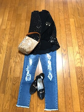 「Handmade（ハンドメイド）のアイテム（ピアス（両耳用）、ゴールド系）」を使った、なってぃさん（レディース・163cm）の夏コーディネート