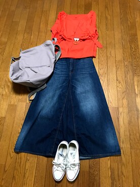 「CONVERSE（コンバース）のアイテム（スニーカー、ホワイト系）」を使った、なってぃさん（レディース・163cm）の夏コーディネート