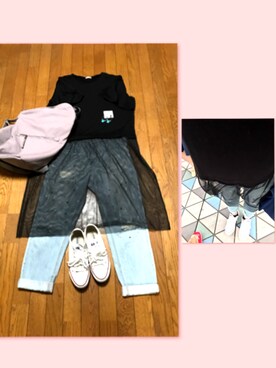 「Handmade（ハンドメイド）のアイテム（ピアス（両耳用）、ブルー系）」を使った、なってぃさん（レディース・163cm）の夏コーディネート
