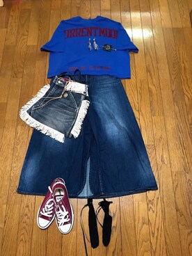 「MOUSSY（マウジー）のアイテム（Tシャツ/カットソー、ブルー系）」を使った、なってぃさん（レディース・163cm）の秋コーディネート