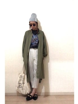「ロックT」｜「アイテム（その他アウター）」を使った、rikakukoさん（レディース・161cm）の春コーディネート