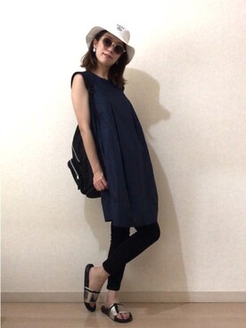 「UNIQLO（ユニクロ）のWOMEN ウルトラストレッチジーンズ（デニムパンツ）」を使った、rikakukoさん（レディース・161cm）の夏コーディネート