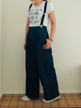 「アイテム（サスペンダー）」を使った、meguyanさん（レディース・164cm）の秋コーディネート