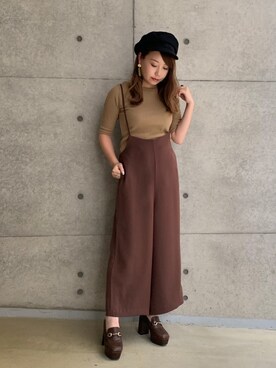 「秋のカフェオレコーデ」｜「アイテム（サロペット/オーバーオール）」を使った、Nodoka.さん（レディース・154cm）の秋コーディネート