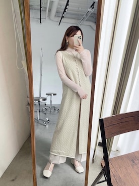 「JUNOAH（ジュノア）のシアーウェーブカットソー（Tシャツ/カットソー）」を使った、Nodoka.さん（レディース・154cm）の冬コーディネート