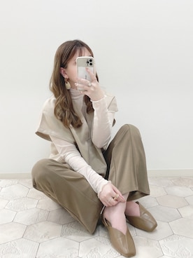 「JUNOAH（ジュノア）のシアーウェーブカットソー（Tシャツ/カットソー）」を使った、Nodoka.さん（レディース・154cm）の春コーディネート