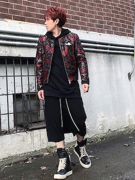 「RICK OWENS」｜「アイテム（MA-1）」を使った、kaikazumaさん（メンズ・178cm）の夏コーディネート