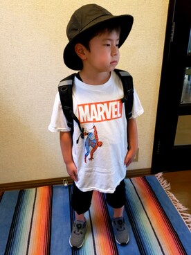 「MARVEL（マーベル）のアイテム（トップス）」を使った、もふさん（キッズ・120cm）の春コーディネート