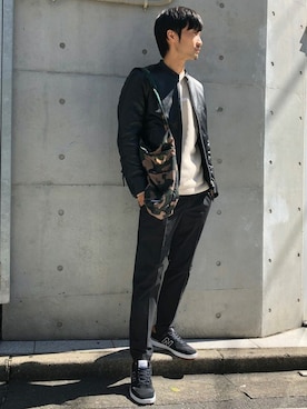 「NANO universe（ナノユニバース）のアイテム（ライダースジャケット）」を使った、nano・universe men’s STAFFさん（メンズ・174cm）の秋コーディネート