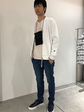 「Champion（チャンピオン）のアイテム（ブルゾン）」を使った、nano・universe men’s STAFFさん（メンズ・174cm）の春コーディネート