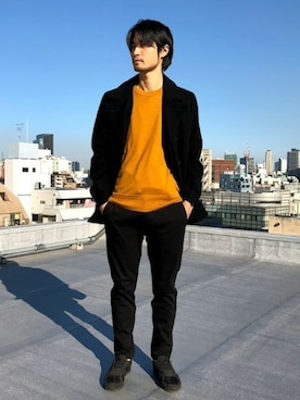 「クルーネックニット」｜「アイテム（ピーコート）」を使った、nano・universe men’s STAFFさん（メンズ・174cm）の冬コーディネート