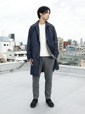 「NANO universe（ナノユニバース）のアイテム（ステンカラーコート）」を使った、nano・universe men’s STAFFさん（メンズ・174cm）の冬コーディネート