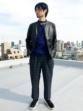 「NANO universe（ナノユニバース）のアイテム（ライダースジャケット）」を使った、nano・universe men’s STAFFさん（メンズ・174cm）の冬コーディネート