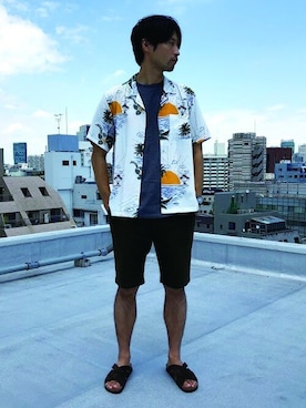 「NANO universe（ナノユニバース）のアイテム（サンダル）」を使った、nano・universe men’s STAFFさん（メンズ・174cm）の夏コーディネート
