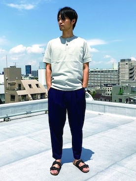 「NANO universe（ナノユニバース）のアイテム（サンダル）」を使った、nano・universe men’s STAFFさん（メンズ・174cm）の夏コーディネート