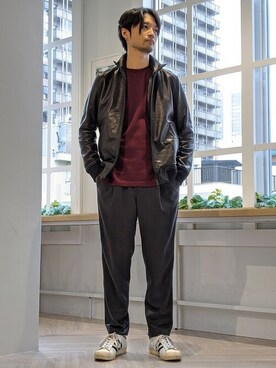 「NANO universe（ナノユニバース）のアイテム（ライダースジャケット）」を使った、nano・universe men’s STAFFさん（メンズ・174cm）の秋コーディネート