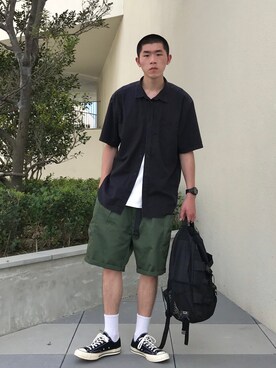 「H&M（エイチ・アンド・エム）のアイテム（シャツ/ブラウス）」を使った、YungXianさん（メンズ・182cm）の春コーディネート