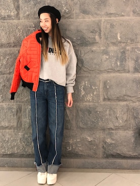 「DIESEL（ディーゼル）のアイテム（ナイロンジャケット）」を使った、tomoko nakanoさん（レディース・167cm）の秋コーディネート