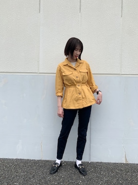 「select MOCA（セレクトモカ）の柔らかく履きやすいフェイクレザーゴールドビット付きローファー（ローファー）」を使った、myonさん（レディース・163cm）の春コーディネート