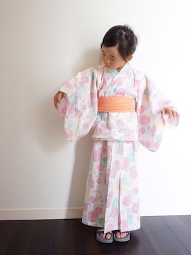 「apres les cours（アプレレクール）のアイテム（浴衣）」を使った、kotoさん（キッズ・100cm）の夏コーディネート