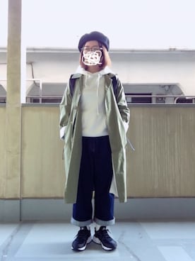 「マムジーンズ」｜「アイテム（ハンチング/ベレー帽）」を使った、はぐさん（レディース・146cm）の冬コーディネート