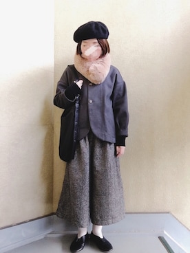 「白タイツ」｜「アイテム（スリッポン）」を使った、はぐさん（レディース・146cm）の冬コーディネート