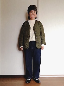 「白ニット」｜「アイテム（ナイロンジャケット）」を使った、はぐさん（レディース・146cm）の冬コーディネート