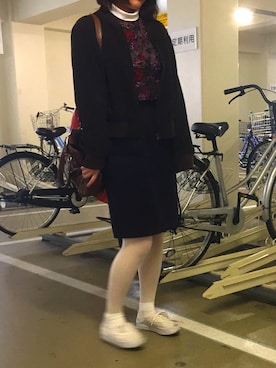 「白タイツ」｜「アイテム（ブルゾン）」を使った、ちぇさん（レディース・165cm）の春コーディネート