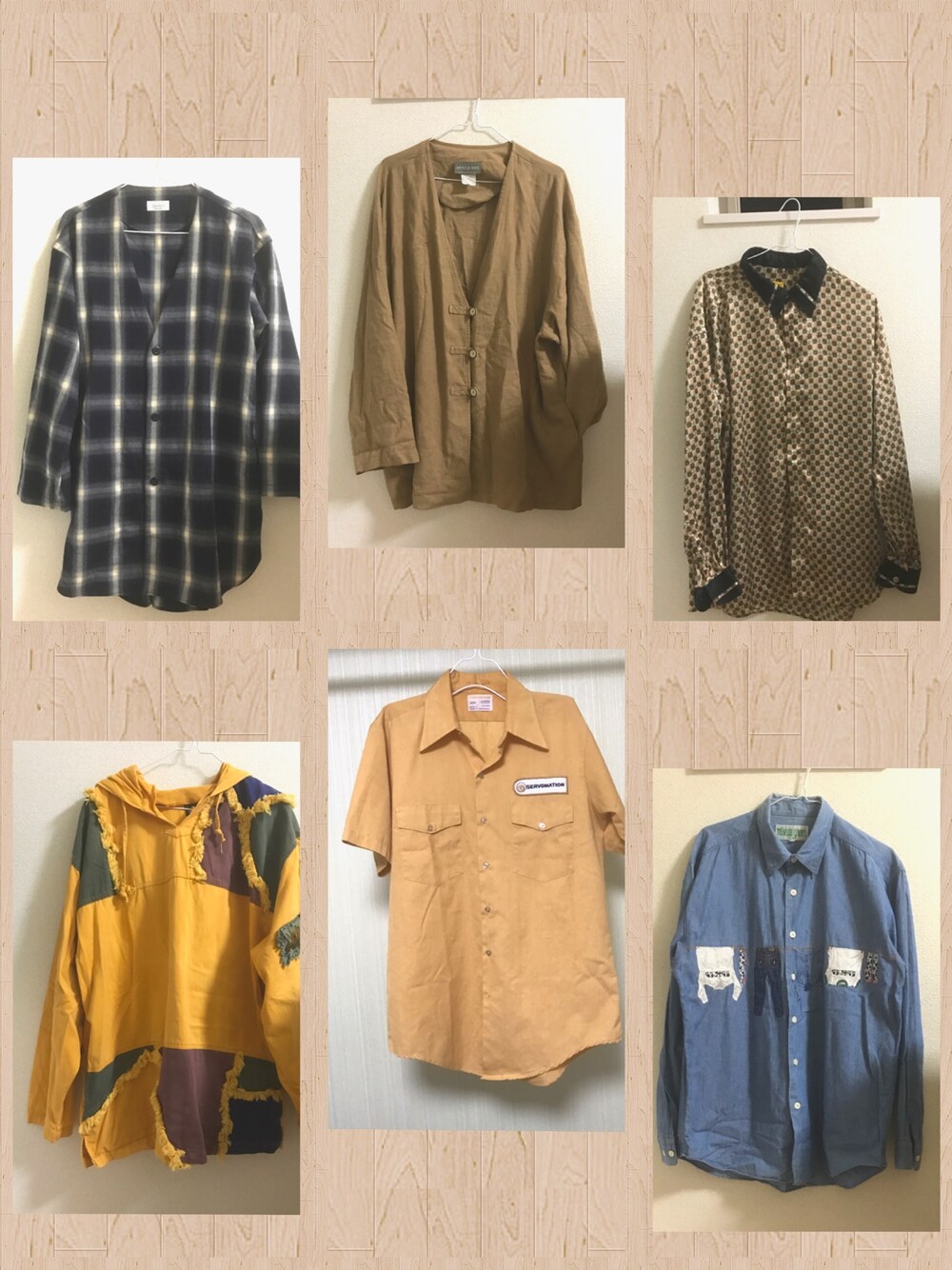 「古着、メルカリ売り出し中、シャツ、柄シャツ」｜「JUNREDのアイテム（ノーカラージャケット、ブラック系）」を使った、うめさん（メンズ・179cm）の春コーディネートの1枚目の写真