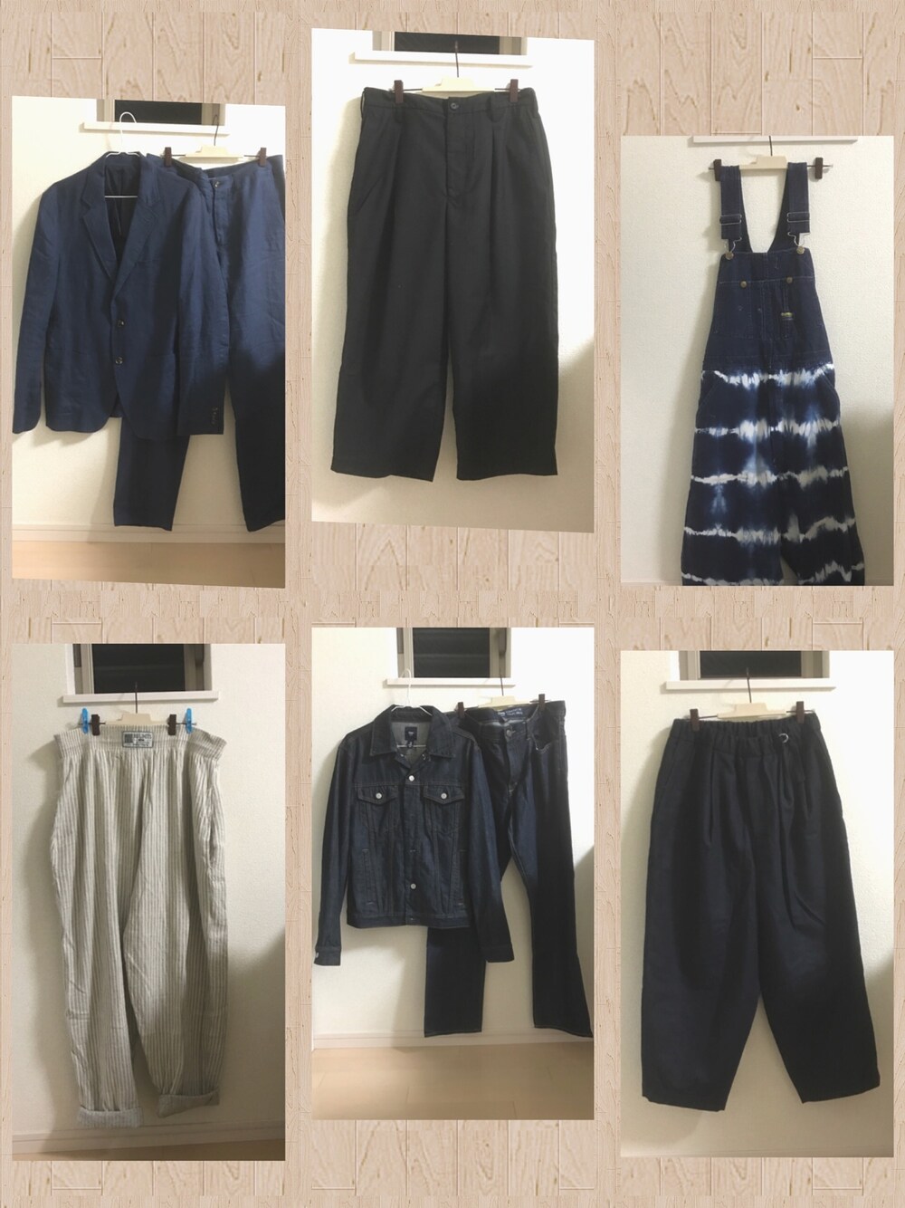 「ドゥルカマラ、ワイドパンツ、オーバーオール、柄パンツ、メルカリ売り出し中」｜「JOURNAL STANDARD relumeのアイテム（スーツジャケット、ブルー系）」を使った、うめさん（メンズ・179cm）の春コーディネートの1枚目の写真