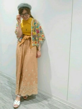 「ベルイエロー」｜「アイテム（ハンチング/ベレー帽）」を使った、naoさん（レディース・158cm）の春コーディネート