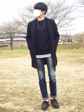 「JOURNAL STANDARD relume（ジャーナルスタンダード　レリューム）のアイテム（チェスターコート）」を使った、ponさん（メンズ・168cm）の冬コーディネート