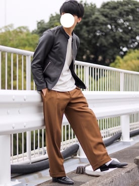 「LIDNM（リドム）のアイテム（ライダースジャケット）」を使った、ponさん（メンズ・168cm）の秋コーディネート