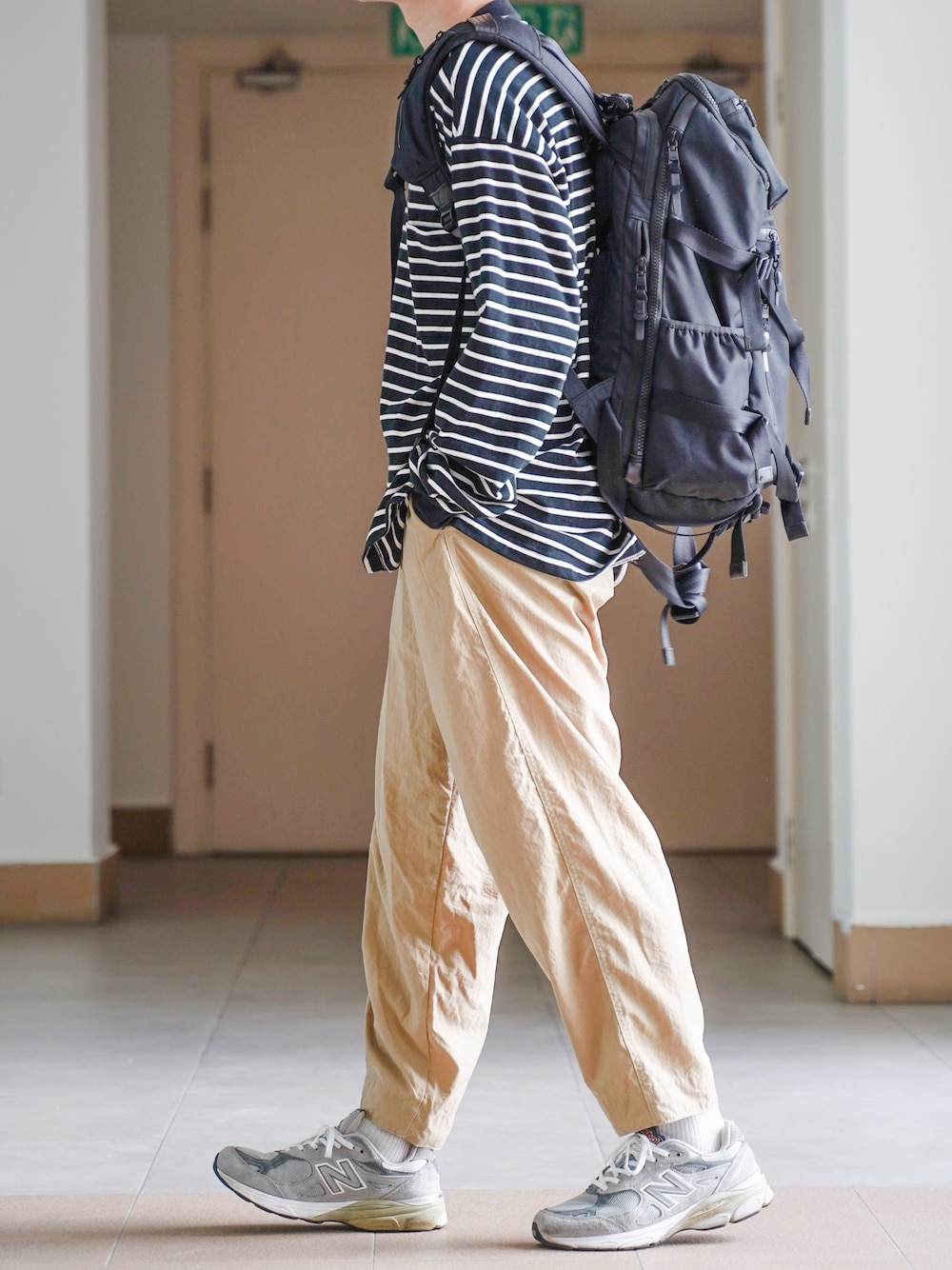 「ボーダー、ボータートップス」｜「markaのmarka / マーカ：【予約】POCKET TEE L/S - cotton knit boder -：M20A-17CS01C[COR]（Tシャツ/カットソー、ブラック系）」を使った、ponさん（メンズ・168cm）の秋コーディネートの1枚目の写真