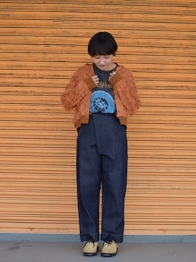 「アイテム（カーディガン/ボレロ、オレンジ系）」を使った、Yashiro Ayumiさん（レディース・160cm）の夏コーディネート