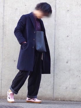 「SENSE OF PLACE by URBAN RESEAR」｜「アイテム（チェスターコート）」を使った、おーしばさん（メンズ・170cm）の冬コーディネート