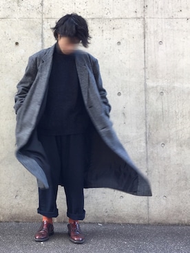 「SENSE OF PLACE by URBAN RESEAR」｜「アイテム（チェスターコート）」を使った、おーしばさん（メンズ・170cm）の冬コーディネート