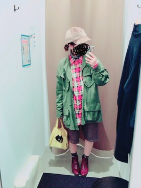 「赤チェック」｜「アイテム（ブーティ）」を使った、ゆっちゃんさん（レディース・154cm）の冬コーディネート