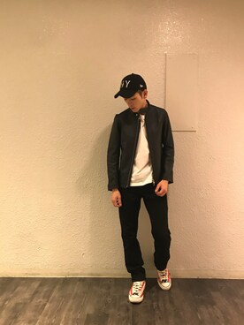 「JUNRED（ジュンレッド）のアイテム（ライダースジャケット）」を使った、makoさん（メンズ・172cm）の秋コーディネート