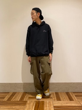 「JUNRED（ジュンレッド）のアイテム（パーカー）」を使った、makoさん（メンズ・172cm）の秋コーディネート