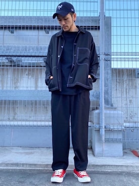 「FIRST DOWN（ファーストダウン）のアイテム（トップス）」を使った、makoさん（メンズ・172cm）の春コーディネート