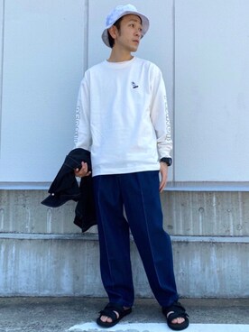 「JUNRED（ジュンレッド）のアイテム（サンダル）」を使った、makoさん（メンズ・172cm）の春コーディネート