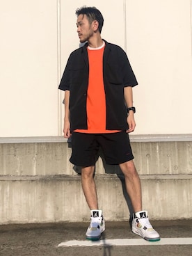 「FIRST DOWN（ファーストダウン）のアイテム（トップス）」を使った、makoさん（メンズ・172cm）の夏コーディネート