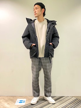 「JUNRED（ジュンレッド）のアイテム（ダウンジャケット/コート）」を使った、makoさん（メンズ・172cm）の秋コーディネート